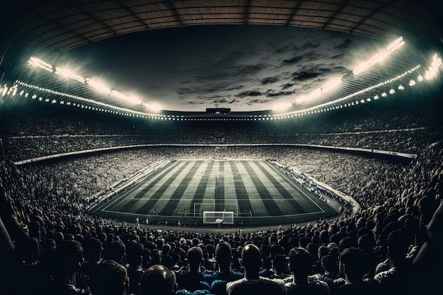 stade de football avec une salle comble de spectateurs attendant le match du soir image premium générée à base d’ia